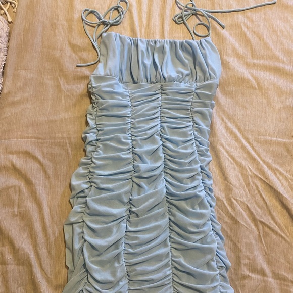 Blue Ruched Mini Dress - Picture 4 of 5